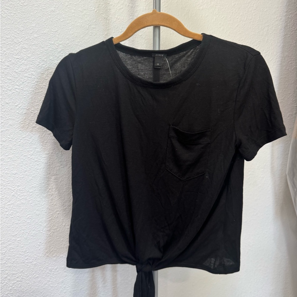 J crew Black Short Sleeve Tie-Front Top